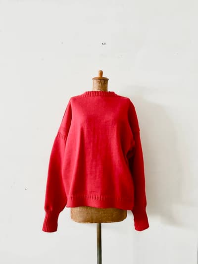 【美品】Le Tricoteur トラディショナル ウールガンジーセーター ビッグサイズ  赤　サイズ50 UNISEX 画像1