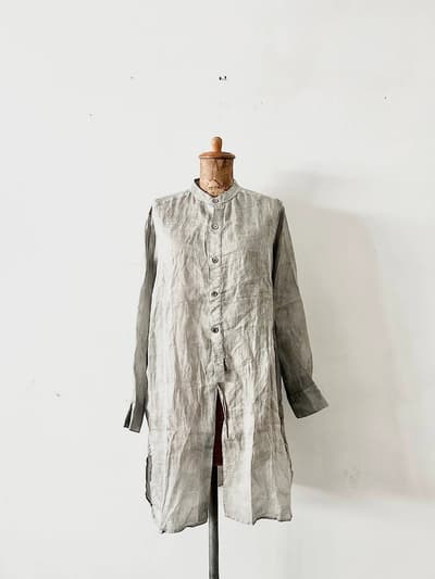 【美品】Hands of creation　スタンドカラー　染めリネンシャツ　サイズF　 画像1