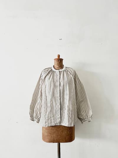 【美品】a piece of Library　コットンリネンストライプシャツ　サイズ１ 画像1