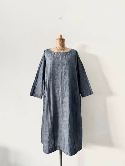 【美品】45R　HERITAGE　コットンリネンダンガリーの馬比古ドレス 画像1