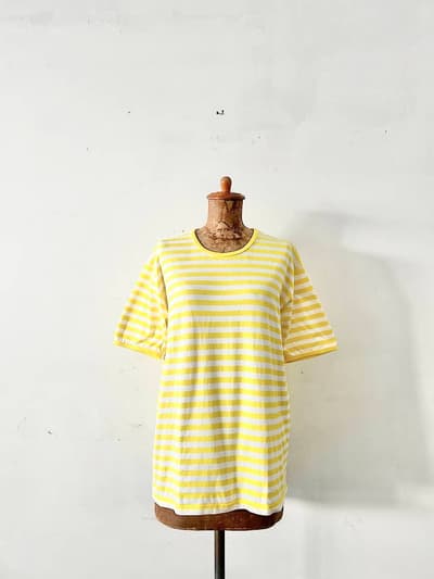 marimekko　ボーダーカットソー　半袖　黄白 画像1