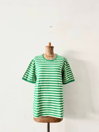 【北欧】marimekko　ボーダーカットソー　半袖　緑・黄緑 画像1