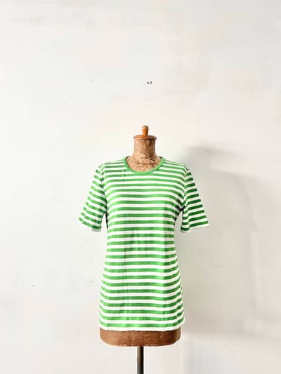 【北欧】marimekko　ボーダーカットソー　半袖　緑・白 画像1