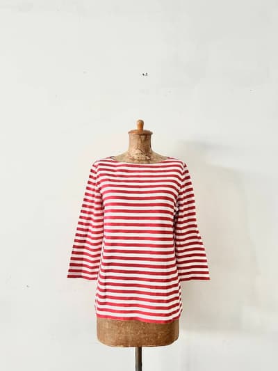 【北欧】marimekko　ボーダーカットソー　七分丈　赤・白 画像1