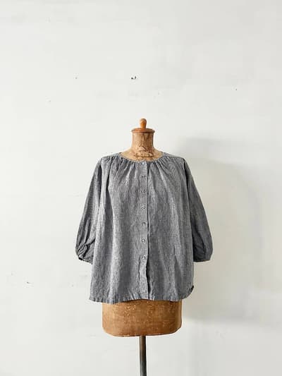 【美品】Hands of creation　リネン千鳥柄ブラウス　リバーシブル 画像1