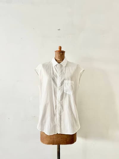 【美品】ゴーシュ　80/1ローン・ダイ　フレンチスリーブシャツ　白 画像1