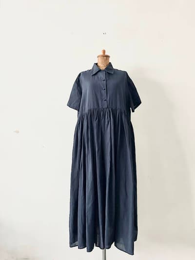 【未使用】Khadi and Co　FLORA A.Plain Cotton Dress　D.INDIGO　Sサイズ 画像1