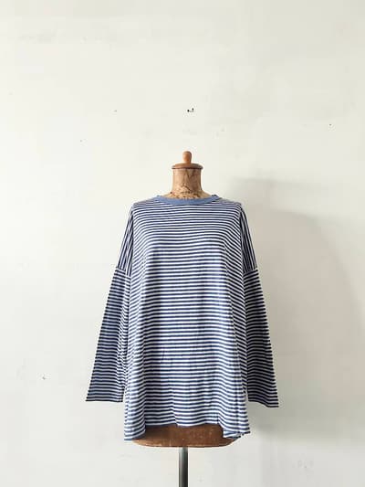 【美品】45R　天竺ボーダー　ビッグスリットTシャツ 画像1