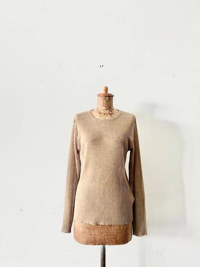 【美品】WHYTO.　メッシュ クルーネック ロングスリーブ ニット プルオーバー 画像1