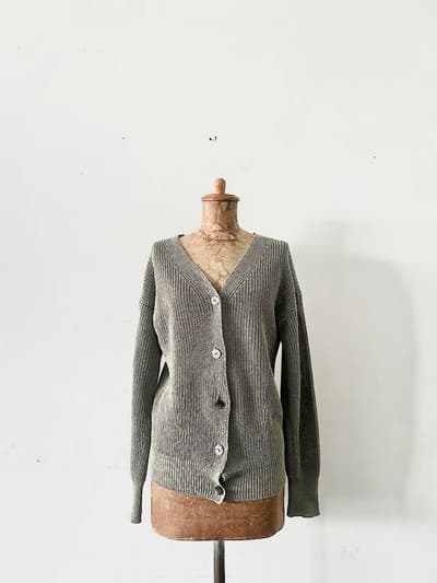 【美品】1er arrondissement リネン畦カーディガン　グリーン 画像1