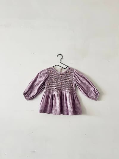 【Kid's】Bonjour Diary　Lilac pastel flower smocked blouse 画像1