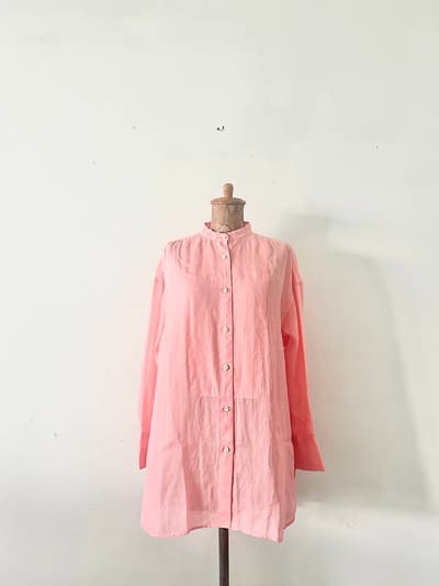 【美品】WhimGazette　ラミースタンドカラーシャツ　ピンク 画像1