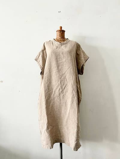 【美品】45R　半袖　リネンドレス　Vネック　ワンピース 画像1