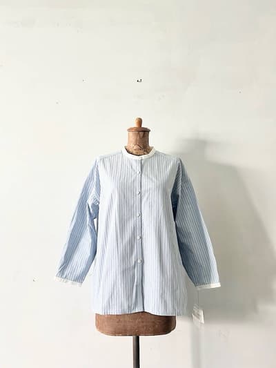 【未使用】VANILLA　スタンドカラーワイドシャツ　ストライプ柄 画像1