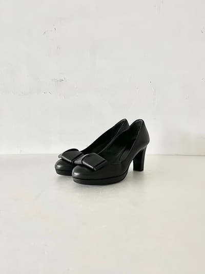 Mannina　ハイヒール　リボン　パンプス　36ハーフ　黒　 画像1