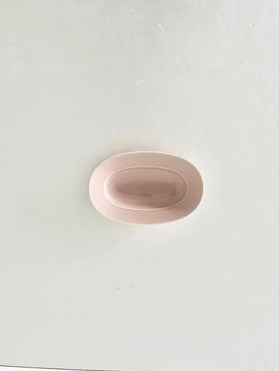 【未使用】yumiko iihoshi porcelain ・ CHECK&STRIPE  オーバルプレート　ミスティピンクS　　 画像1