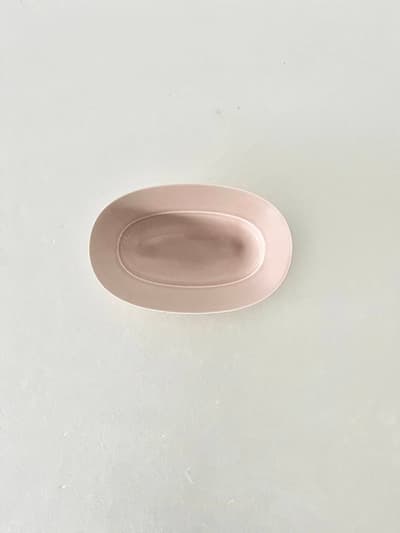 【未使用】yumiko iihoshi porcelain ・ CHECK&STRIPE  オーバルプレート　ミスティピンクM　　 画像1