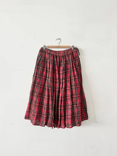 【美品】R&D.M.Co- LINEN TARTAN CHECK GATHER SKIRT 画像1