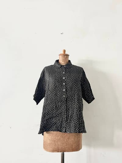 【美品】Hands of creation　ドット柄　半袖　リネンシャツ　サイズF 画像1