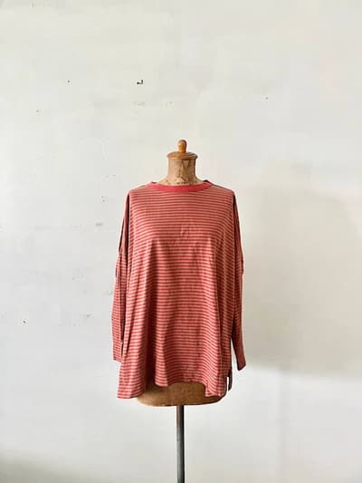 【美品】45R　天竺ボーダーのビッグスリットTシャツ　サイズ0　 画像1