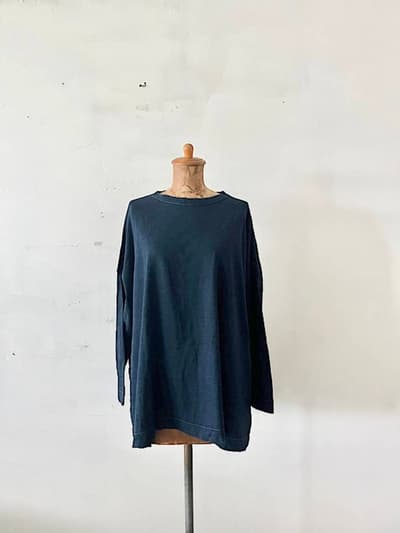 【美品】45R　天竺のビッグスリットTシャツ　インディゴ　 画像1