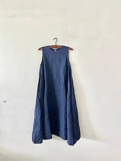 【美品】45R　リネンDRESS　ノースリーブ　インディゴ　サイズ0　 画像1
