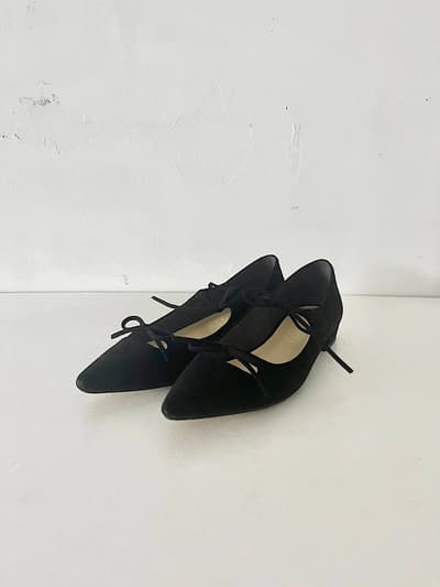 LE TALON　　POINTED W RIBBON FLAT SHOES　24cm　 画像1