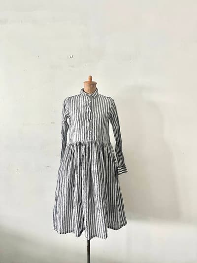【美品】　OLDMAN S TAILOR　リネンシャツワンピース　ストライプ　 画像1