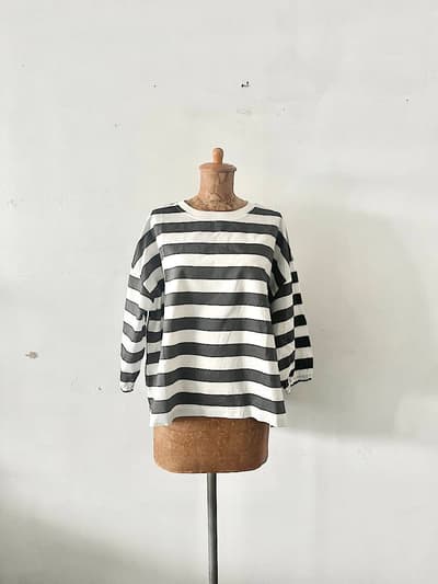 【未使用】NATURAL LANDRY　先染めパネル ワイドPO ボーダー　サイズ2　クロBD　 画像1