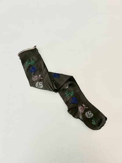 【美品】mina perhonen quartet　 ニーハイソックス　ブラウン　花柄 画像1