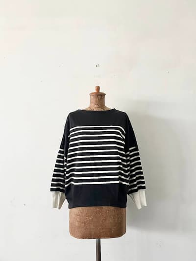 【美品】KHAKI　コットン ヘムタック パネルボーダー バスクシャツ　 画像1