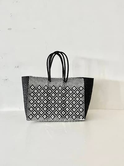【美品】メキシコ　メルカドバッグ　白黒　柄　　 画像1