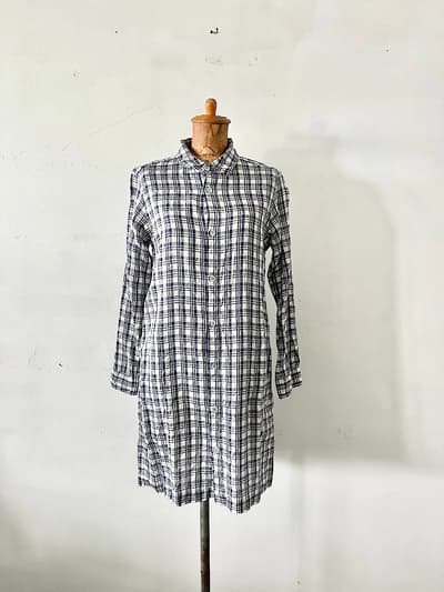 【美品】RINEN　チェックリネンワンピース　サイズ1　 画像1
