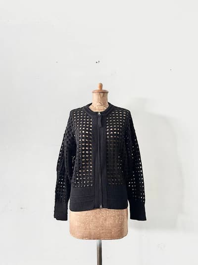 【美品】KELEN　コットンデザインニットジャケット　ブラック 画像1