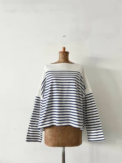 【美品】journal standard luxe　パネルボーダーボートネックプルオーバー 画像1