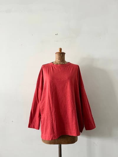 【美品】45R　度詰天竺　ビッグスリットTシャツ　赤 画像1