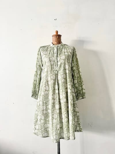 【美品】marche　ハンドプリント　ワンピース　インド　綿　サイズS　 画像1