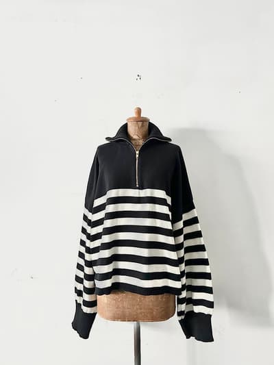 【美品】TRICOTS JEAN MARC　ZIPニットボーダープルオーバー 画像1