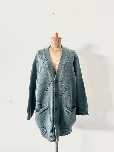 GALERIE VIE　ファインウールアイレット Vネックロングカーディガン　ブルーグリーン 画像1