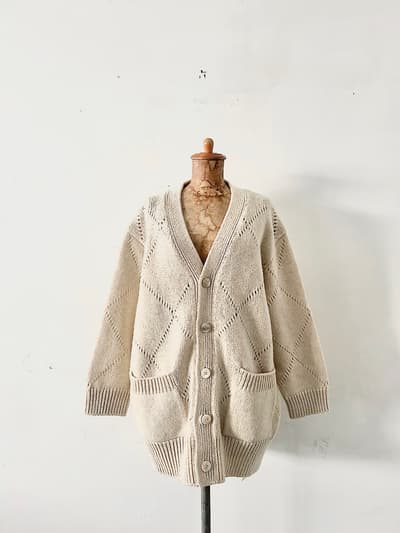 GALERIE VIE　ファインウールアイレット Vネックロングカーディガン　アイボリー 画像1