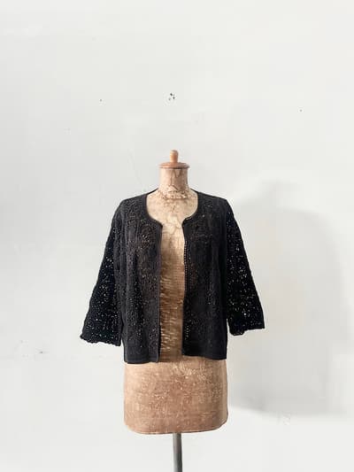 【美品】LISETTE　クレー　クロシェ編みのボレロ　 カーディガン　ノアール　サイズ38 画像1