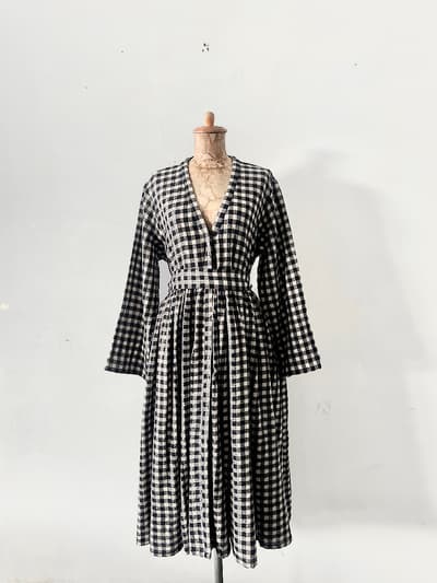 【美品】maison de soil　ボイルウールギンガムチェック　カシュクールドレス 画像1