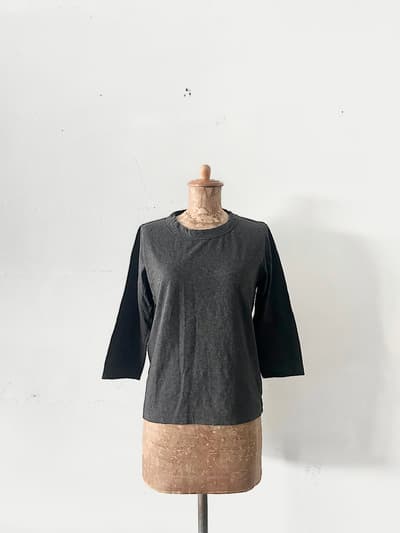 homspan　コットン7部袖Tシャツ　サイズM チャコールグレー 画像1