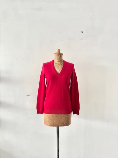 【美品】ERIC BOMPARD　カシミヤVネック　レッド　サイズS　  画像1