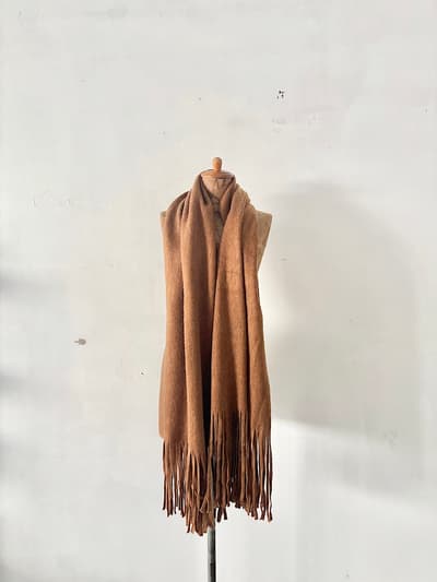 【美品】LS Scene　フリンジ　大判ストール　キャメル　 画像1