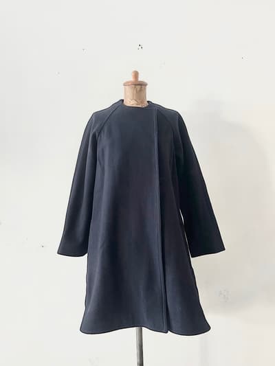 FLORENT　ウール　ナイロン　　ノーカラー　コート　ネイビー　 画像1