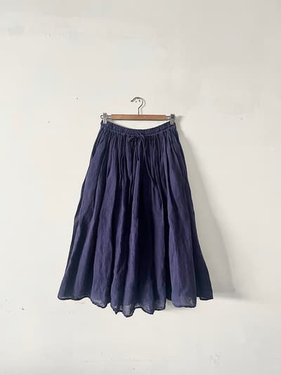 【美品】maison de soil　手織りコットンリネンギャザースカート　パープル 画像1