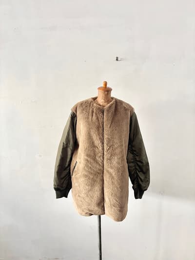 A DAY IN THE LIFE　フェイクファー　ナイロン コンビブルゾン　OLIVE  画像1