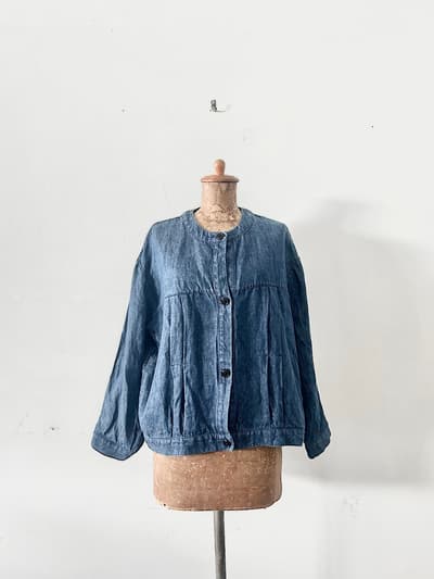 【美品】Atelier d’antan 　Andre　ノーカラーリネンデニムジャケット 画像1