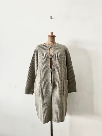 【美品】evameva　ウールキャメル　畦ローブ　グレー　サイズM　 画像1